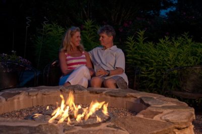 Peter and Denise cuddle up at the firepit