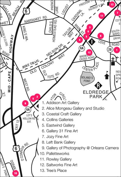 A map of Orleans describing where the art galleries are