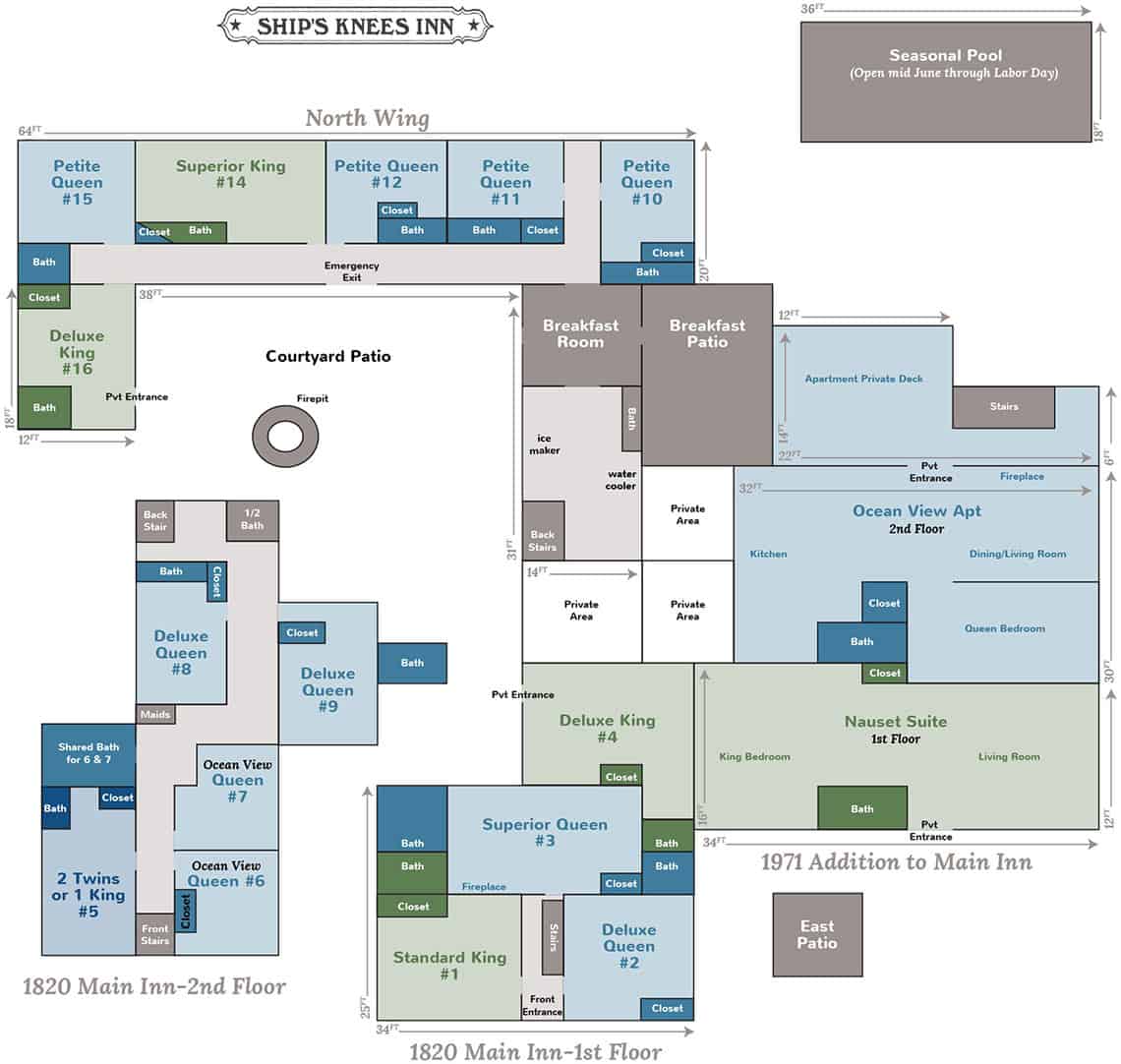 A floor plan of the Ships Knees Inn in Orleans